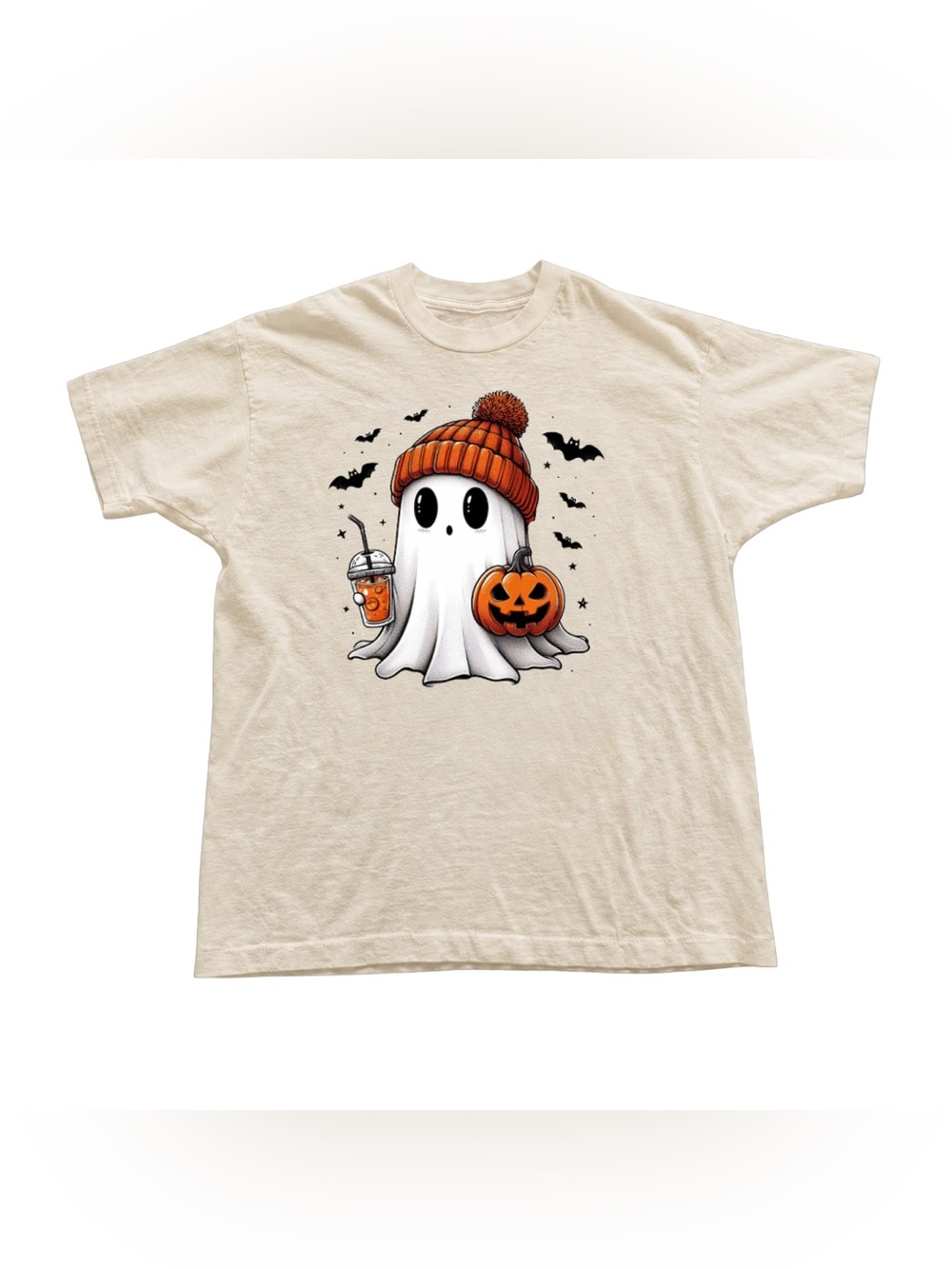 Off White Halloween Ghost Tee with Orange Beanie
